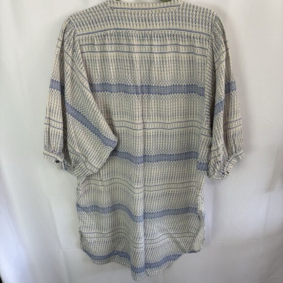 Maeve Anthropologie Lena Yarn Dye Off White Blue Oversized Boho Top Sz Small - Picture 9 of 9